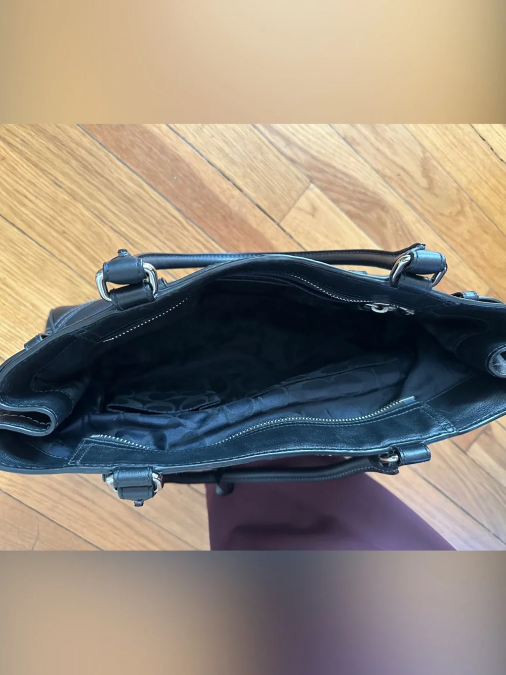 Coach Hampton Black Leather Carryall Tote with Silver Hardware